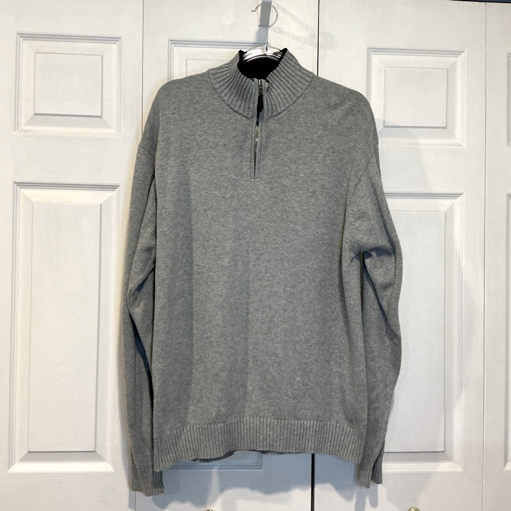 🩷 Nautica Gray Zip Neck Cotton Sweater - Size XL (01111)